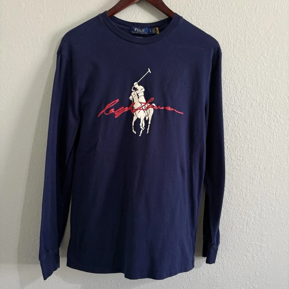 Polo Ralph Lauren Men's Small Navy Long Sleeve T Shirt Big Pony Logo Classic Fit